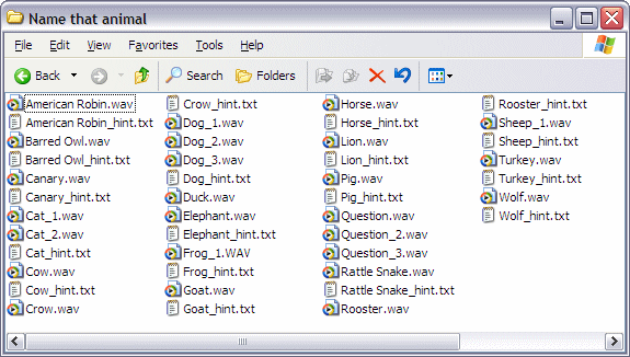 Explorer view of the Name
That Animal folder.