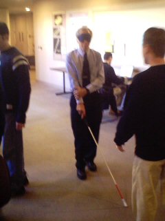 Professor Weiss tries cane travel