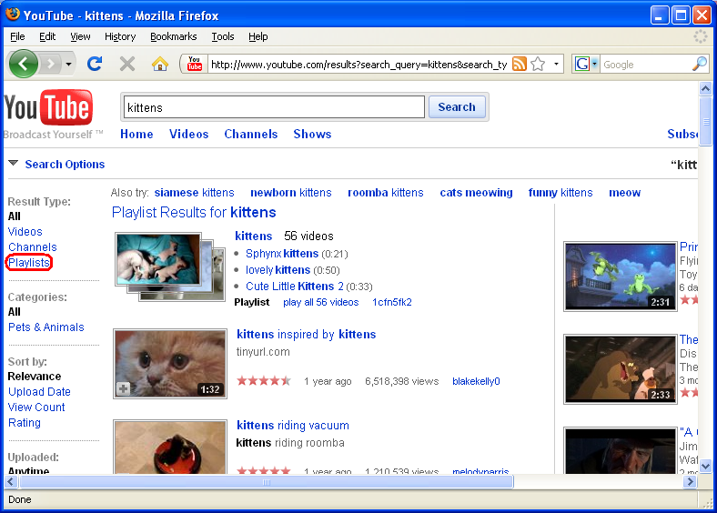 YouTube search results page