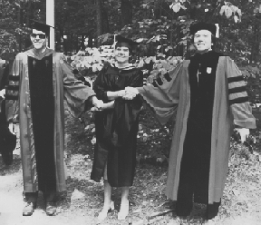 Dr. Peter Calingaert, Martha Seaver, and Dr. 
Steve Weiss at the May 1981 Commencement