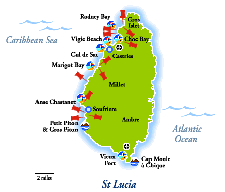 St Lucia Island Map Map Of The Caribbean
